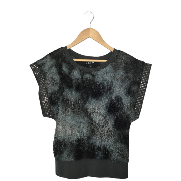 213 by Michelle Kim Tops - 213 By Michelle Kim Studded Eyelash Short Sleeve Sweater Black Gray S